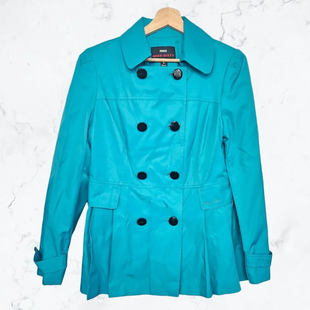 Vintage Y2K Miss Sixty Deadstock Turquoise Teal Blue Peplum Jacket - Picture 2 of 8